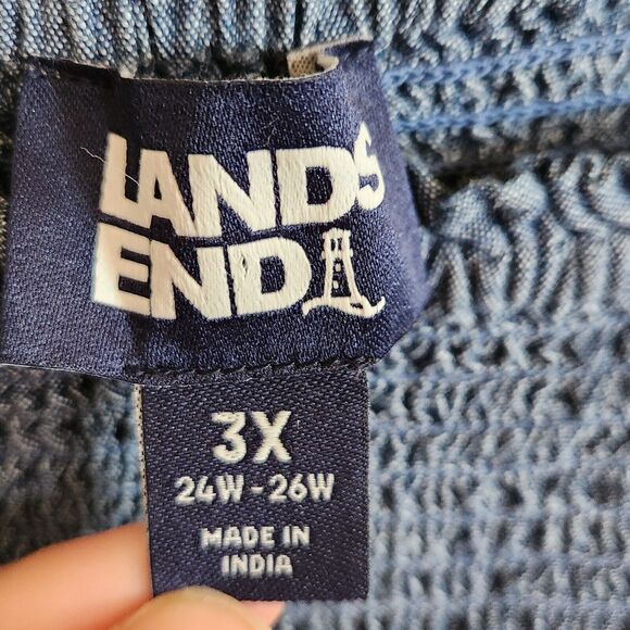 Lands End  Tiered Tank Maxi Smocked Square Neck Prarie Boho Chambray Dobby  3XL - Picture 8 of 11